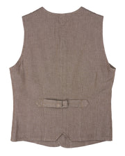 Brown herringbone vest with buttons and pockets on white background.