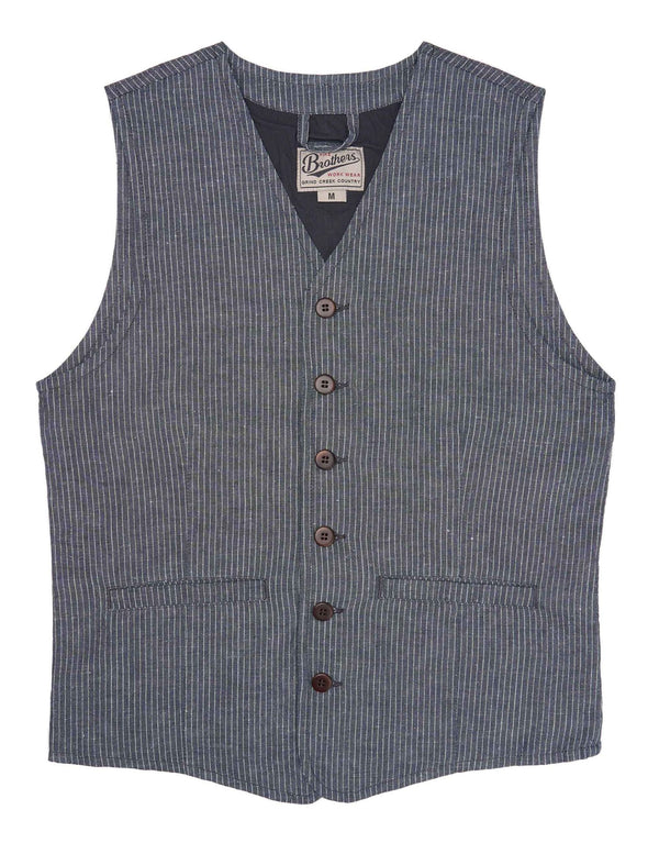1905 Hauler Vest Grey Striped Linen - Pike Brothers