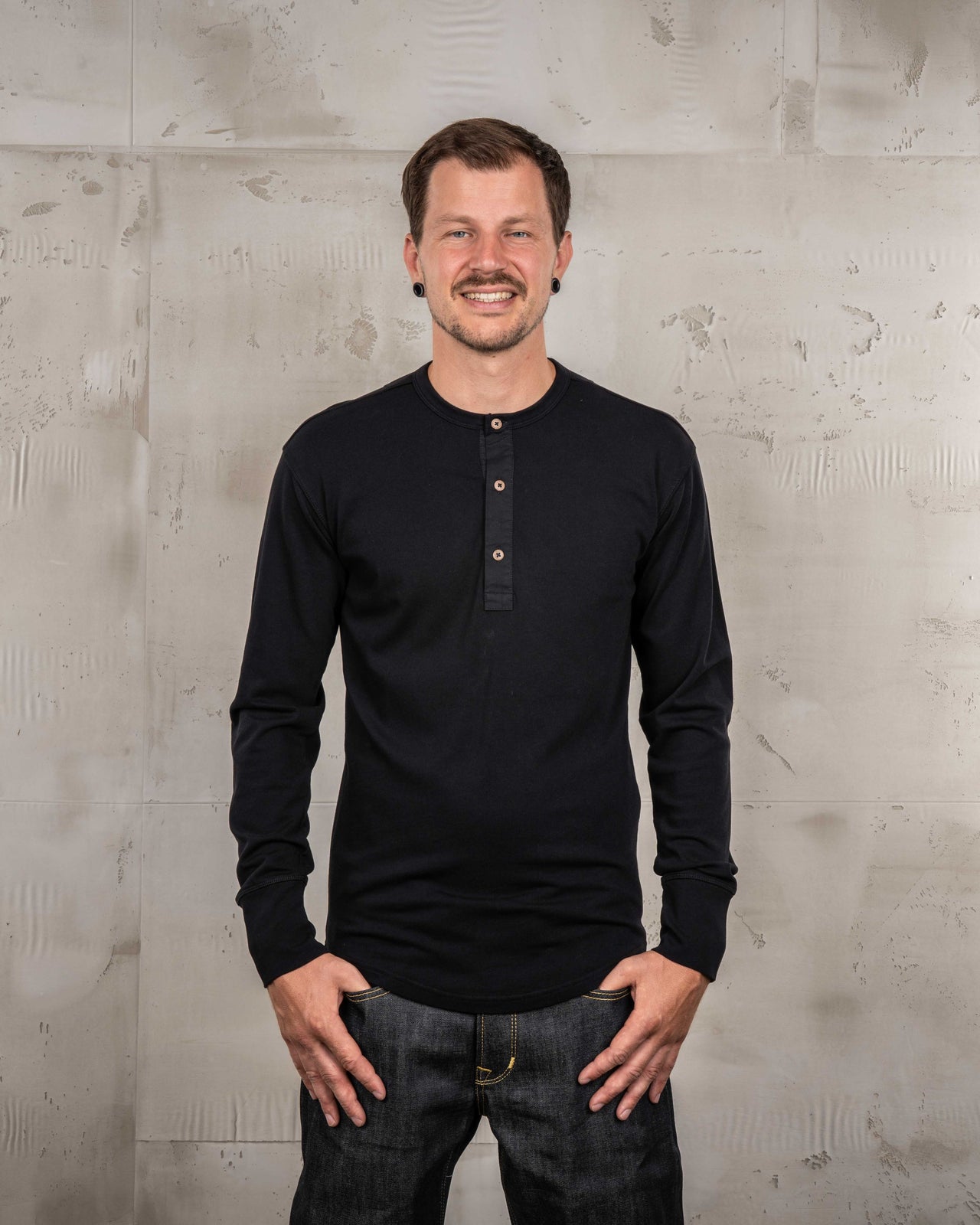 1927 Henley Shirt Long Sleeve Deep Black - Pike Brothers