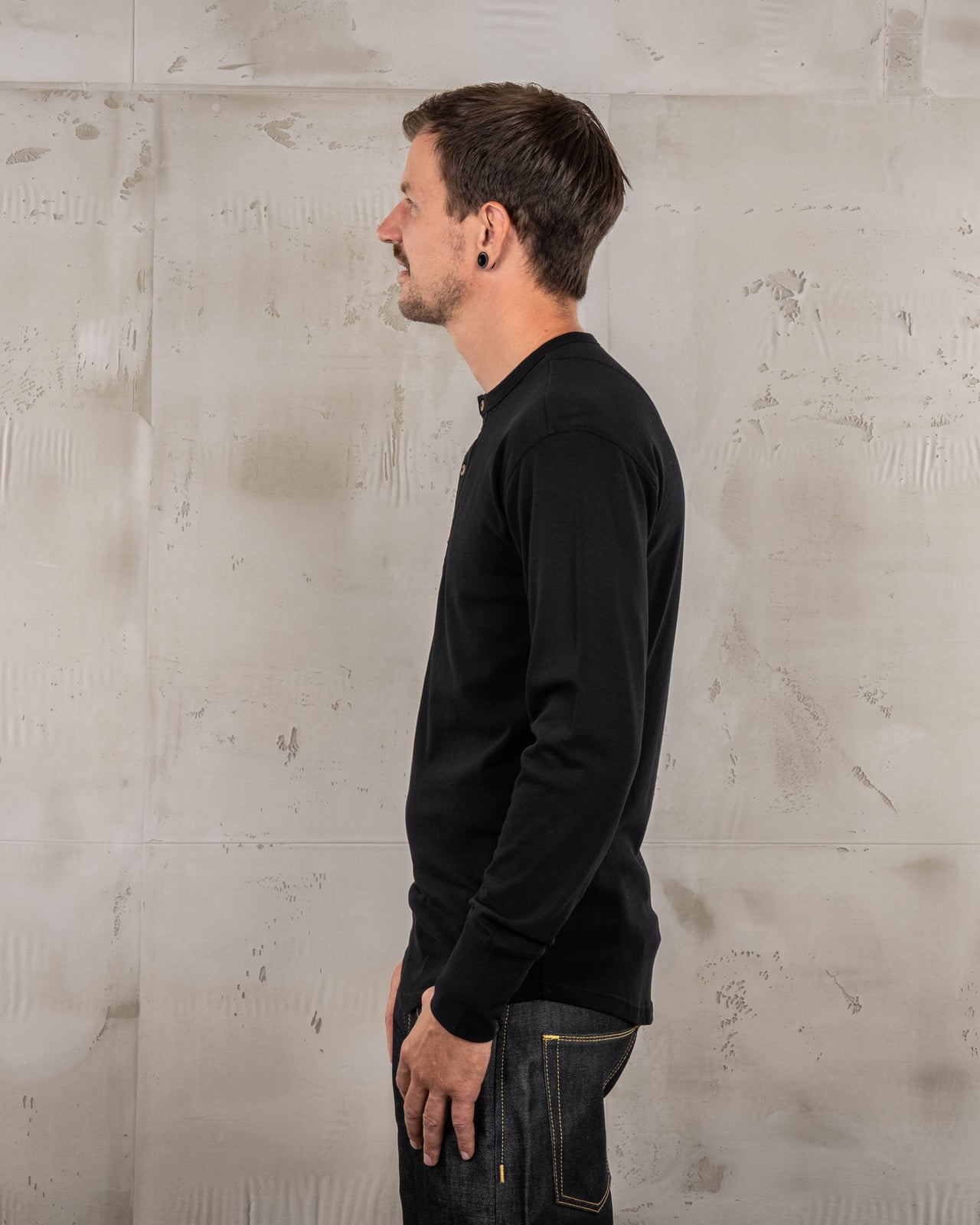 1927 Henley Shirt Long Sleeve Deep Black - Pike Brothers