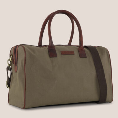 Travel Bag, Leather & Canvas, Green/Brandy - Velorbis