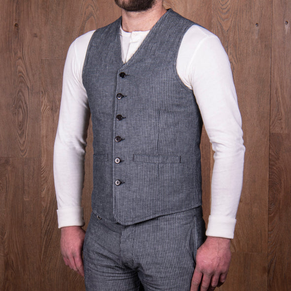 1905 Hauler Vest Grey Striped Linen - Pike Brothers