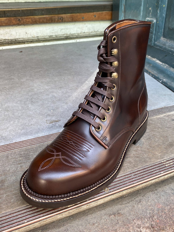Western Lace Boot, Cognac - Bright Shoemakers